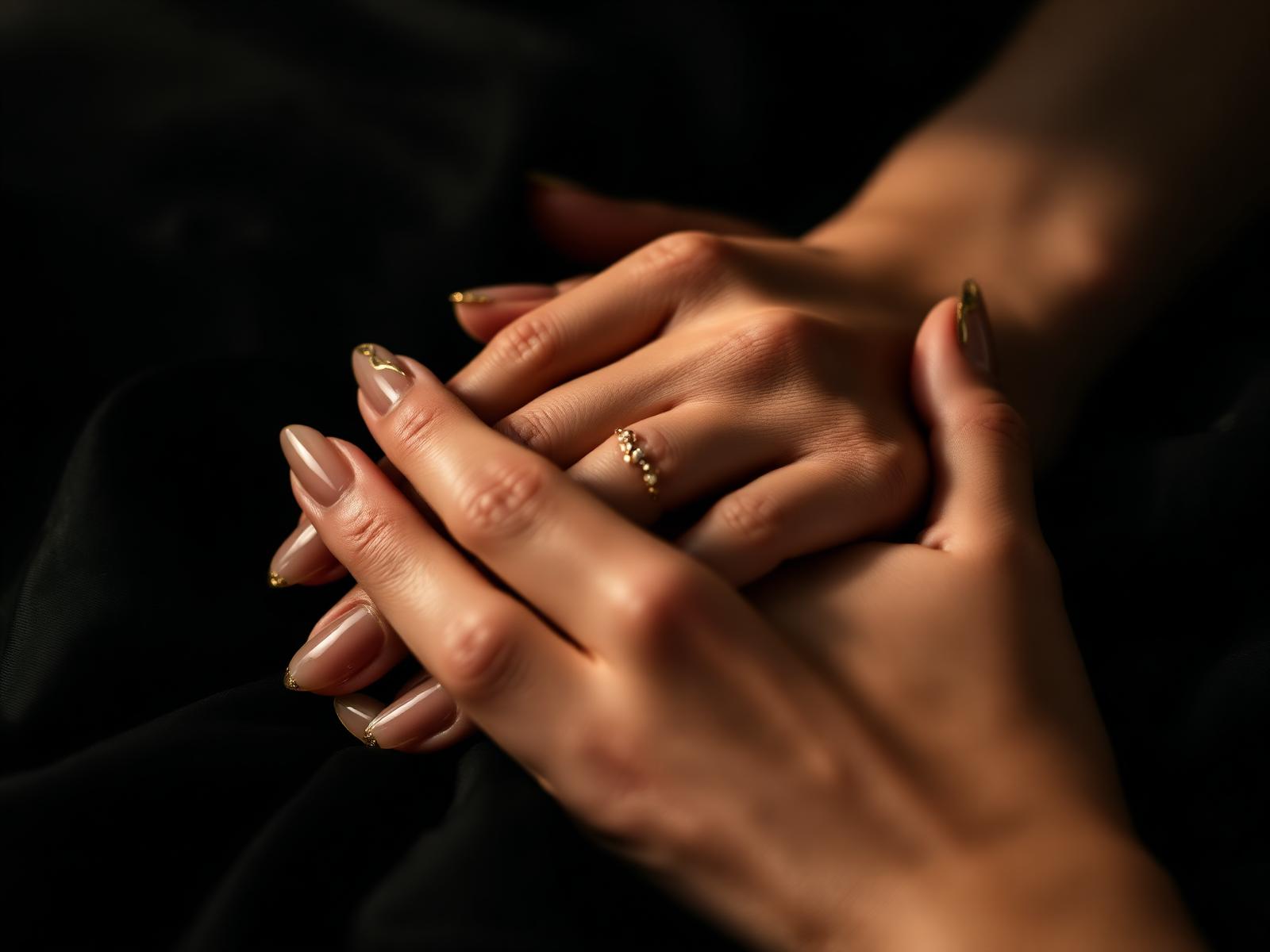 Elegant manicured nails with gold detailing